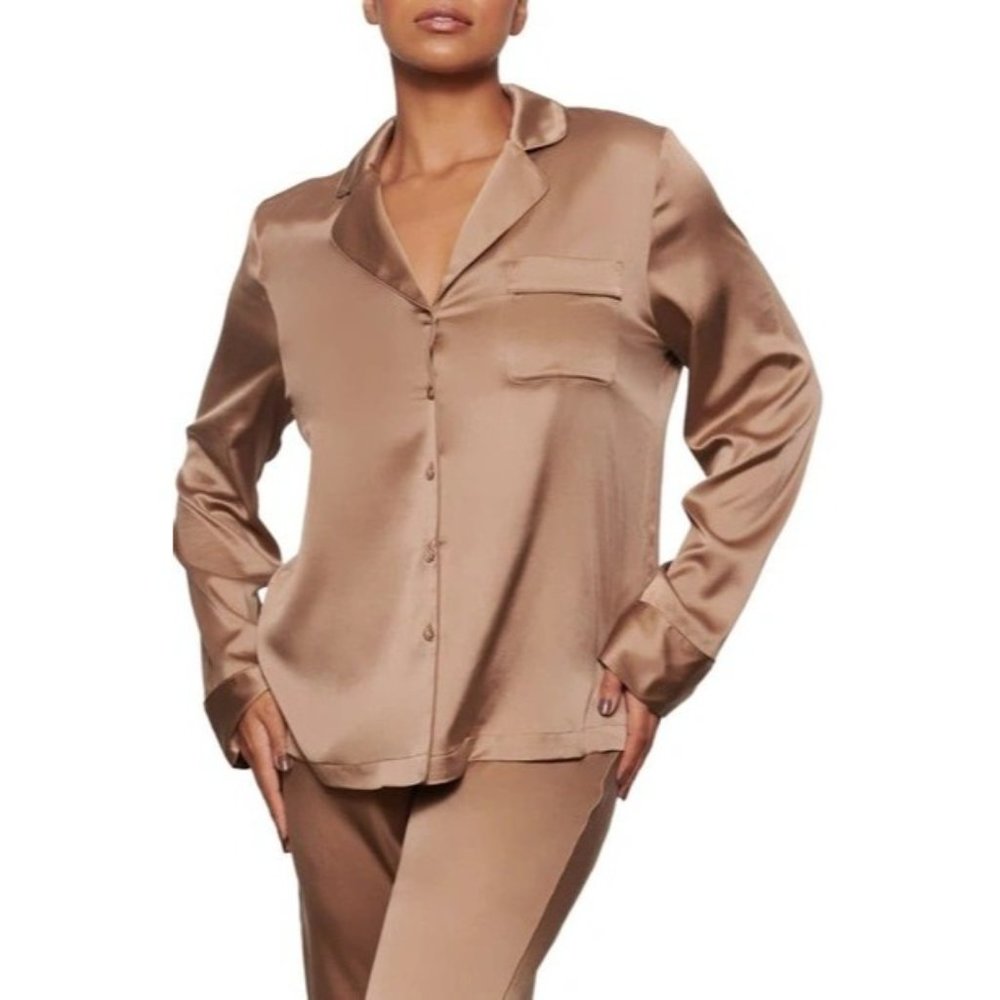 SKIMS Silk Pajama Top Button Front Sienna Womens Small - Picture 10 of 10